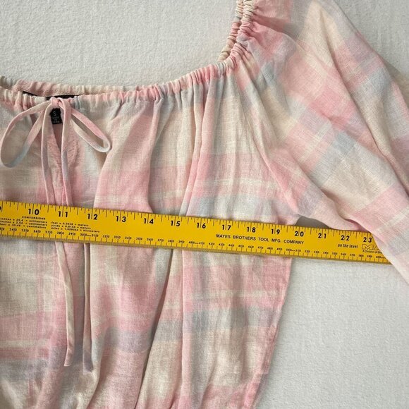 FORE‎ Pink White Plaid Off-Shoulder Tunic Blouse Cropped Womens S - Picture 7 of 10